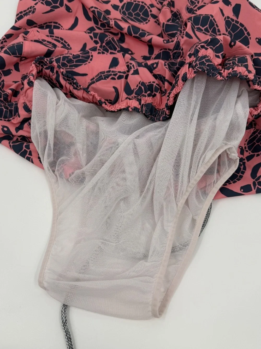 Rainforest Swim Trunks Men Medium Pink Blue Turtles Elastic Drawstring Waist
